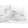 Casio F-91WS-7DF digitālais pulkstenis – caurspīdīgs balts sveķu korpuss, unisex, kvarca, LED fona apgaismojums, ūdensizturīgs 3 ATM