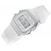 Casio F-91WS-7DF digitālais pulkstenis – caurspīdīgs balts sveķu korpuss, unisex, kvarca, LED fona apgaismojums, ūdensizturīgs 3 ATM