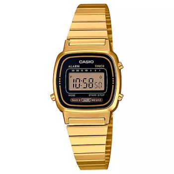 CASIO LA-670WGA-1DF Sieviešu digitālais pulkstenis zelta krāsā, sveķi/nerūsējošais tērauds