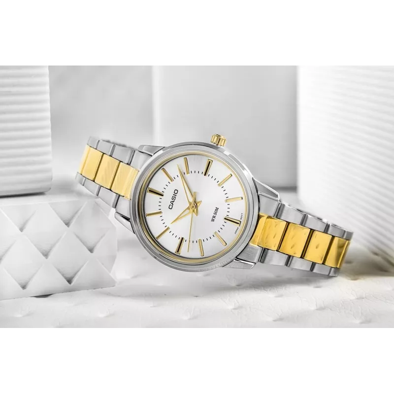 CASIO LTP-1303SG-7AVDF Sieviešu analogais kvarca pulkstenis ar nerūsējošā tērauda aproci un datuma displeju