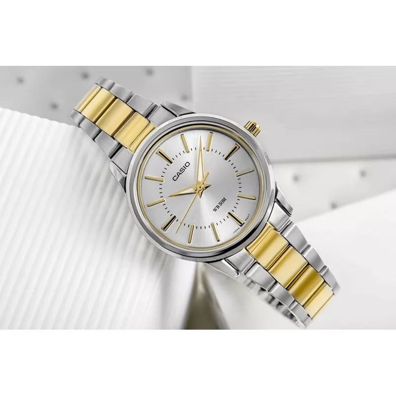 CASIO LTP-1303SG-7AVDF Sieviešu analogais kvarca pulkstenis ar nerūsējošā tērauda aproci un datuma displeju