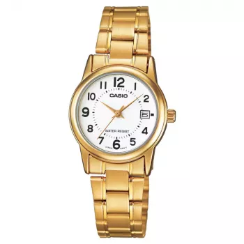 CASIO LTP-V002G-7B Sieviešu analogais kvarca pulkstenis, 25mm zelta toņa nerūsējošā tērauda korpuss, sudraba ciparnīca