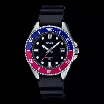 CASIO MDV-10-1A2VDF Vīriešu analogais kvarca pulkstenis, 38,5 mm, melns ciparnīca, sveķu siksniņa, 200m ūdensizturība