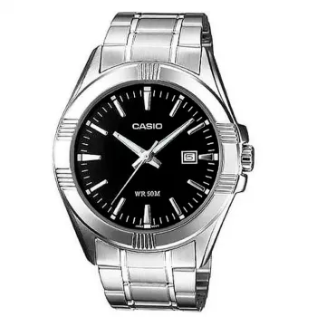 CASIO Vīriešu analogais pulkstenis MTP-1308D-1A Nerūsējošā tērauda aproce 43.8mm Melns ciparnīca