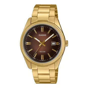 Casio vīriešu MTP1302PGC5AV analogais nerūsējošā tērauda pulkstenis ar brūnu ciparnīcu un rozā zelta apdari