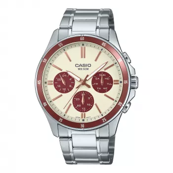 Casio vīriešu MTP1374D5A2VD analogais pulkstenis no nerūsējošā tērauda ar brūnu ciparnīcu un dienas/datuma displeju