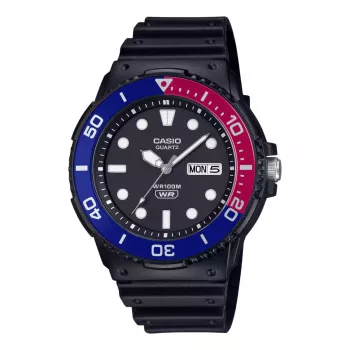 CASIO MRW-230H-1E2 Vīriešu analogais kvarca pulkstenis ar sveķu siksniņu, 47,9 mm korpuss, melns ciparnīca, 100 m ūdensizturība