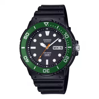 CASIO MRW-230H-1E3 Vīriešu analogais kvarca pulkstenis ar melnu ciparnīcu un melnu sveķu siksniņu, 47,9 mm korpuss