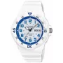 CASIO MRW200HC7B2VD Vīriešu analogais kvarca pulkstenis ar datuma un dienas rādījumu, 100m ūdensizturība, sveķu josla, balts ciparnīca, zils/sarkans rāmis