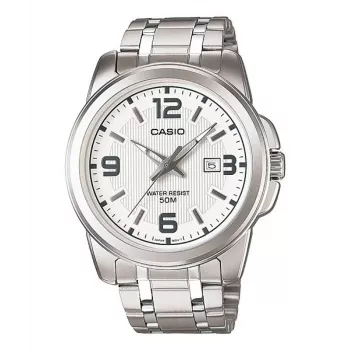 CASIO MTP-1314D-7A Vīriešu analogais kvarca pulkstenis, nerūsējošais tērauds, sudraba ciparnīca, 44,9 mm
