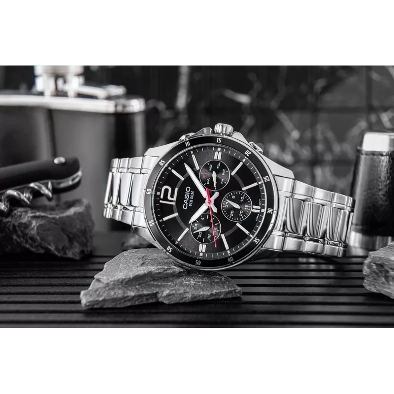 Casio MTP-1374D-1AV Vīriešu analogais kvarca pulkstenis, nerūsējošais tērauds, 43,5 mm