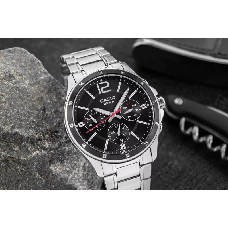 Casio MTP-1374D-1AV Vīriešu analogais kvarca pulkstenis, nerūsējošais tērauds, 43,5 mm
