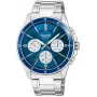 Casio MTP-1374D-2A3 Vīriešu analogais kvarca pulkstenis ar nerūsējošā tērauda rokassprādzi, zilu ciparnīcu, datumu un dienu, 50m ūdensizturība