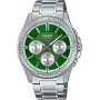 Casio MTP-1375D-3A Vīriešu analogais kvarca pulkstenis ar zaļu ciparnīcu un sudraba nerūsējošā tērauda aproci