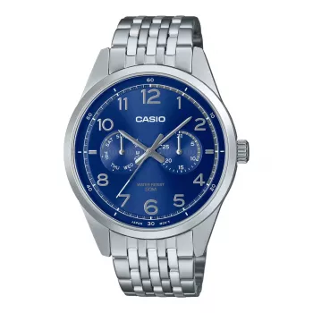 CASIO MTP-E340D-2AVDF Vīriešu analogais kvarca pulkstenis 42mm Nerūsējošais tērauds Zils ciparnīca Datums