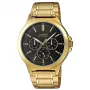 CASIO MTP-V300G-1AUDF Vīriešu analogais kvarca pulkstenis, 47mm, zelta krāsas jonu pārklājuma nerūsējošā tērauda korpuss, melns ciparnīca, diena-datums