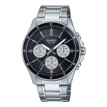 CASIO MTP1374D1A3VD Vīriešu analogais kvarca pulkstenis ar dienas-datuma displeju, nerūsējošā tērauda aproce, 47 mm korpuss