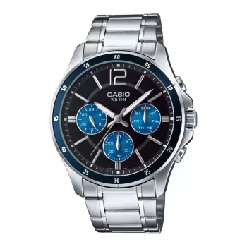 CASIO MTP1374D2AVDF Vīriešu analogais kvarca pulkstenis 43,5 mm Nerūsējošais tērauds Zils ciparnīca