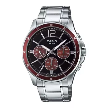 CASIO MTP1374D5AVDF Vīriešu analogais kvarca pulkstenis, nerūsējošais tērauds, brūns ciparnīca, sudraba krāsa, 43,5 mm