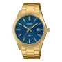 CASIO MTPVD03G2AUDF Vīriešu analogais kvarca pulkstenis, 45mm nerūsējošā tērauda korpuss, zils ciparnīca, zelta krāsas aproce, 50m ūdensizturība
