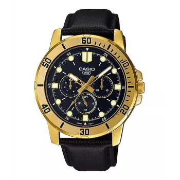 CASIO MTPVD300GL1EU Vīriešu analogais kvarca pulkstenis 45mm zelta krāsas nerūsējošais tērauds melna āda