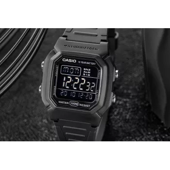 Casio W-800H-1BVES vīriešu digitālais pulkstenis — 100m ūdensizturīgs, kvarca kustība