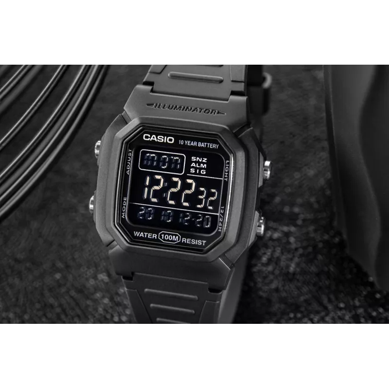 Casio W-800H-1BVES vīriešu digitālais pulkstenis — 100m ūdensizturīgs, kvarca kustība