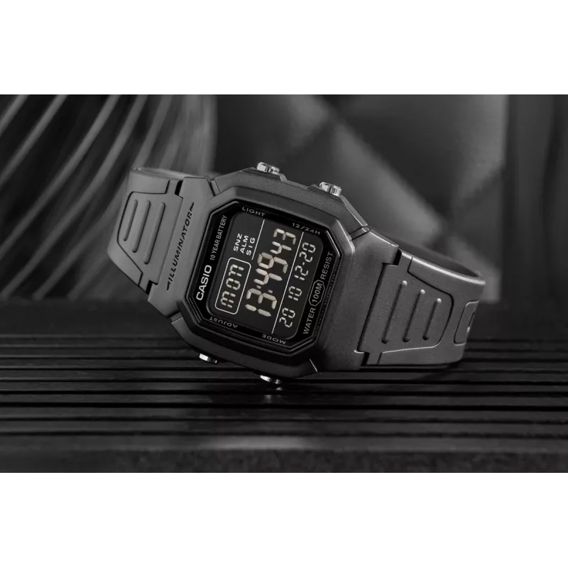 Casio W-800H-1BVES vīriešu digitālais pulkstenis — 100m ūdensizturīgs, kvarca kustība