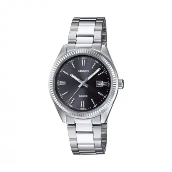 CASIO Sieviešu LTP1302PD1A1V analogais kvarca pulkstenis, sudraba nerūsējošais tērauds, melns ciparnīca, 50m ūdensizturība
