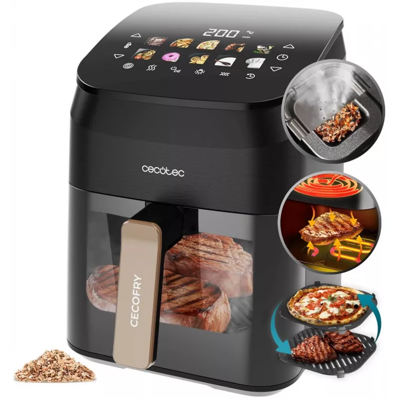 Cecotec Cecofry&Grill Smokin' 4500 Gaisa fritieris ar grilu un smēķētāju, 4,5 L, 1700 W, Melns