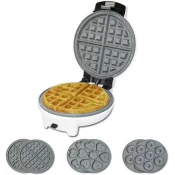 Cecotec Fun Gofrestone 3in1 Vafeļu gatavotājs | 700 W | 3 maināmas plāksnes vafelēm, smalkmaizītēm, donutiem | Nepiedegošs Gofrestone pārklājums | Balts