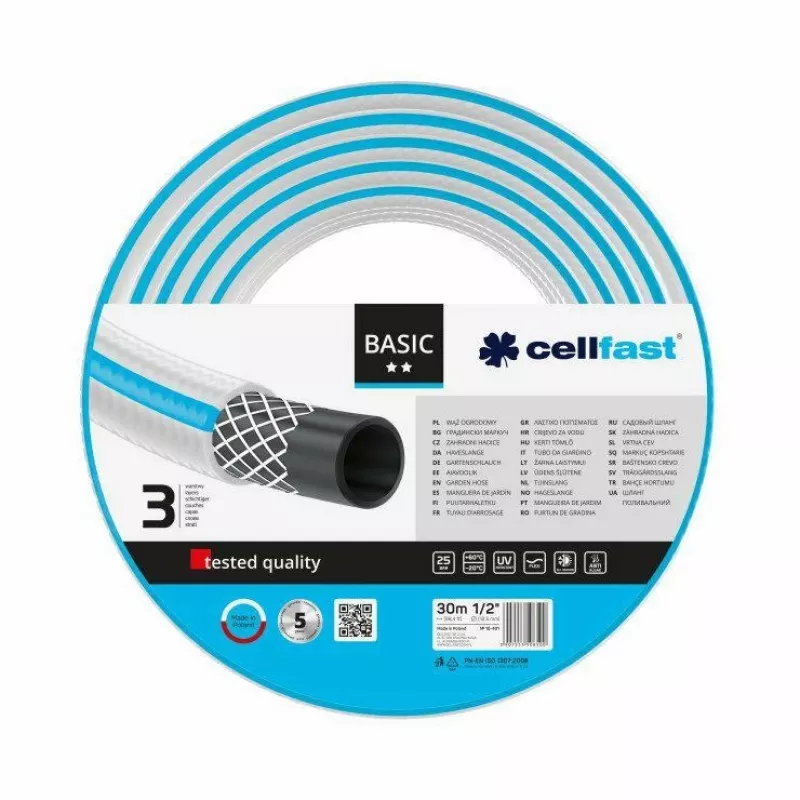 CELLFAST 10-421 PLUS 30 m 1/2 collas 3 slāņu PVC dārza šļūtene zem zemes Blue/White