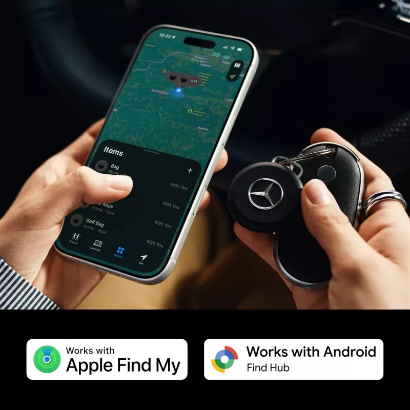 Chipolo LOOP Mercedes – uzlādējams Bluetooth izsekotājs ar silikona cilpu iOS un Android ierīcēm, melns