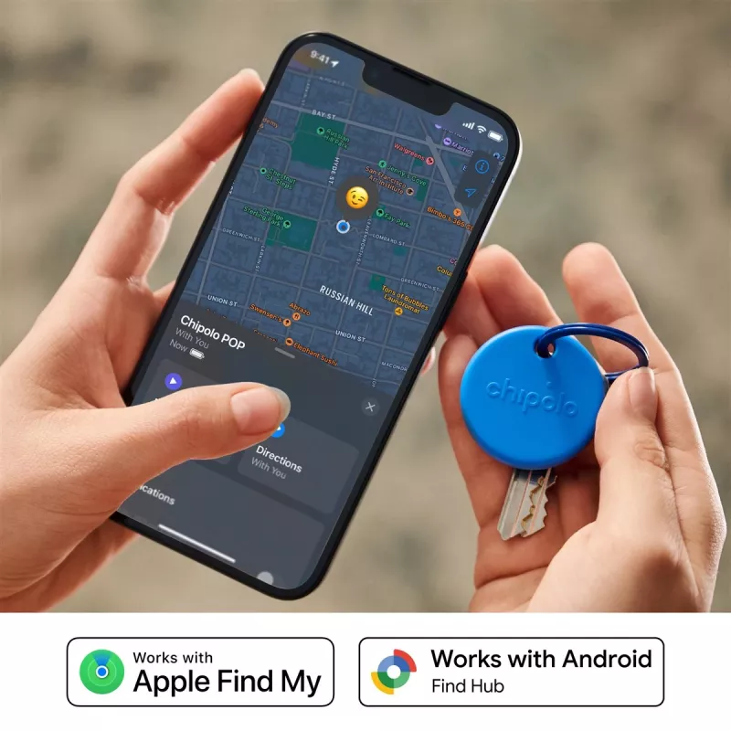 Chipolo POP – Bluetooth izsekotājs ar nomaināmu bateriju iOS un Android ierīcēm, 4 komplekts - melns, balts, sarkans, zils