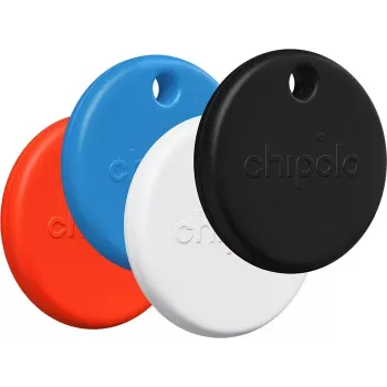 Chipolo POP – Bluetooth izsekotājs ar nomaināmu bateriju iOS un Android ierīcēm, 4 komplekts - melns, balts, sarkans, zils