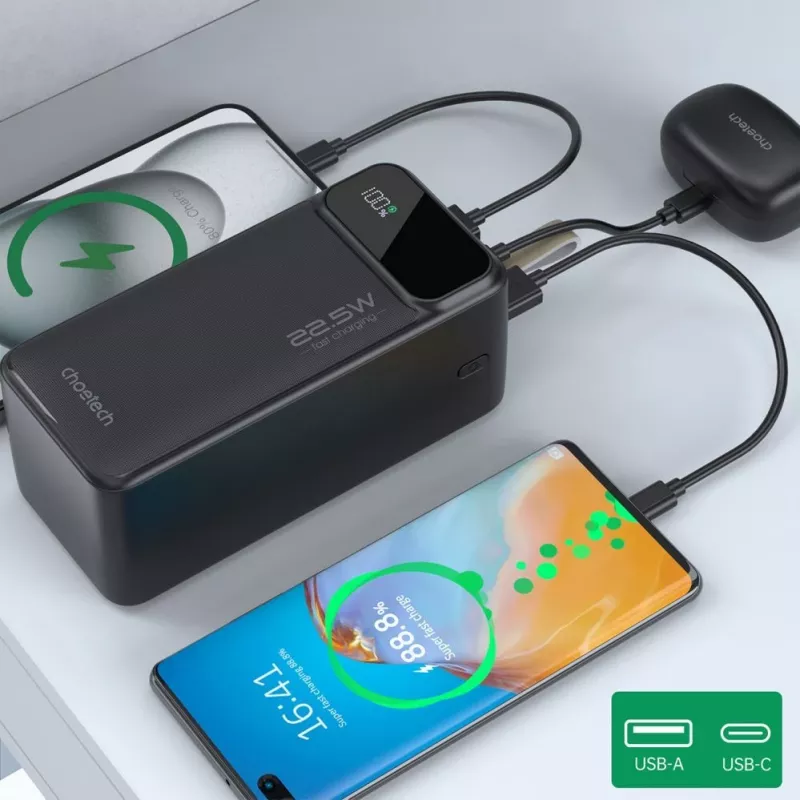 CHOETECH B732 Power Bank 50000 mAh 22.5W PD & QC - Melns