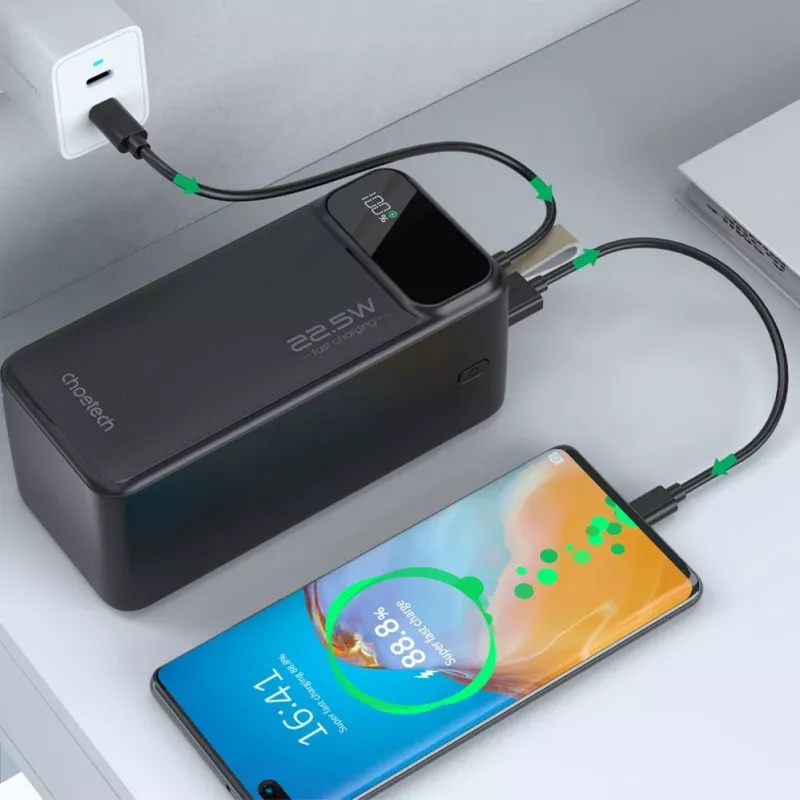 CHOETECH B732 Power Bank 50000 mAh 22.5W PD & QC - Melns