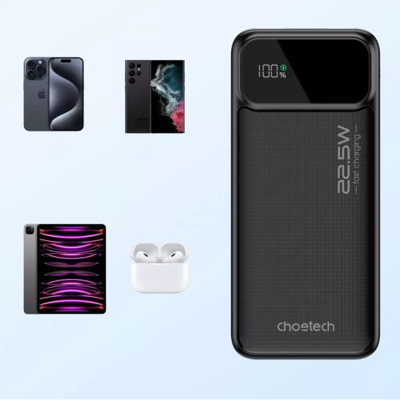 CHOETECH Power Bank 30000 mAh Melns