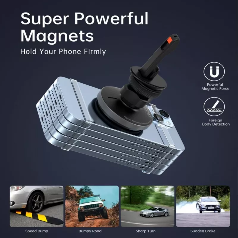 CHOETECH T204-F Magnetic Car Holder with 15W Wireless Charging - Black