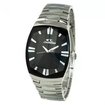 CHRONOTECH CT7065M-02M Vīriešu analogais kvarca pulkstenis 36mm Nerūsējošais tērauds Melns ciparnīca Sudraba aproce