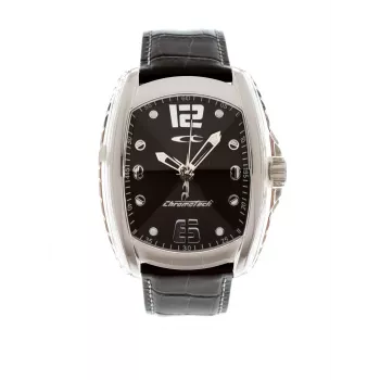 CHRONOTECH Men's RW0007 Analog Quartz Watch 40mm Stainless Steel Black Dial Leather Strap