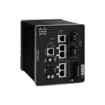 Cisco ISA 3000 industriālā drošības iekārta ar 2 vara un 2 optiskajiem portiem, 1 Gbps ugunsmūra caurlaidspēja, DIN sliedes montāža