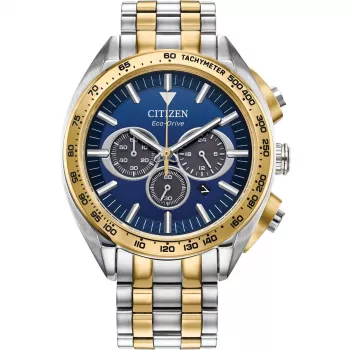 CITIZEN Eco-Drive Chronograph Vīriešu Pulkstenis CA4544-53L 43mm Zils Ciparnīca Nerūsējošais Tērauds