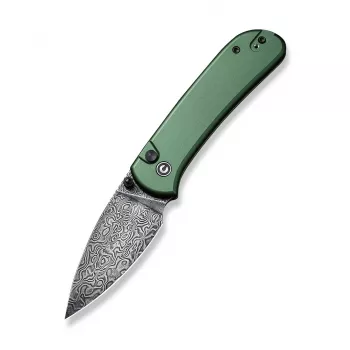 CIVIVI Qubit Damascus Aluminum Green Folding Knife, Wharncliffe asmens, pogu fiksators, 2.98 inch Damasta tērauds, zaļš alumīnija rokturis, EDC kabatas nazis, autors Justin Lundquist