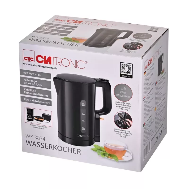 CLA WK 3834 Elektriskā tējkanna 1L 1100W Melna