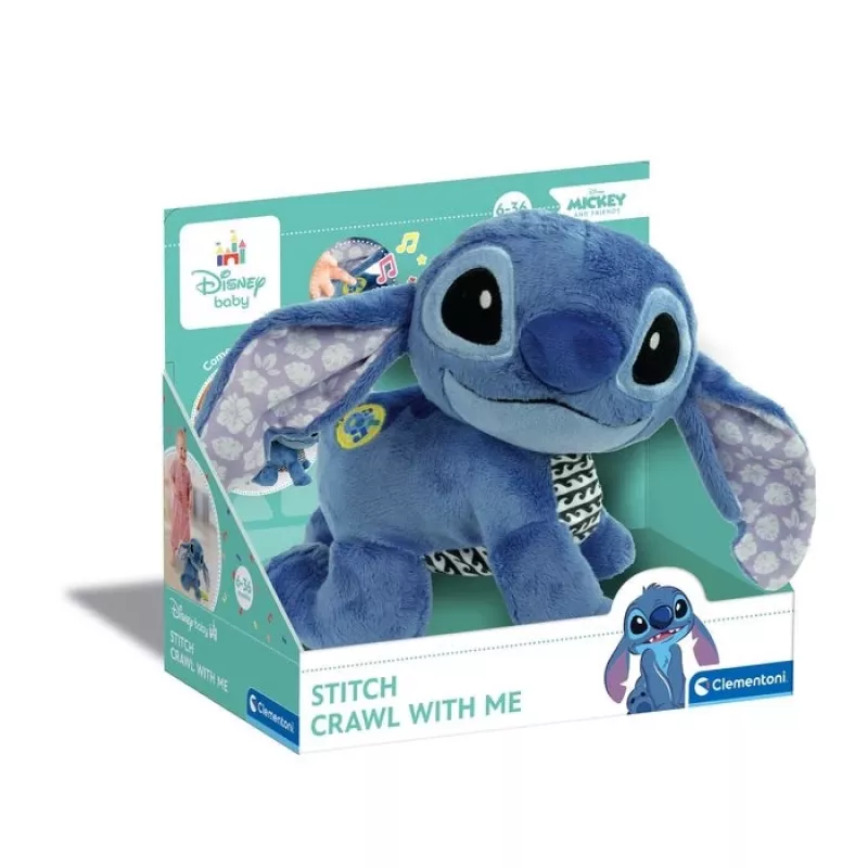 Clementoni Disney Baby Stitch We Crawl Together plīša rotaļlieta, zila, 25 cm, no dzimšanas