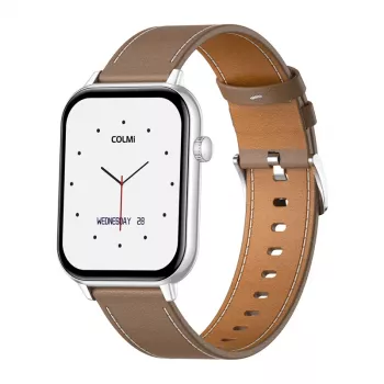 COLMI C28 Smartwatch – Sudraba + Brūna ādas siksniņa