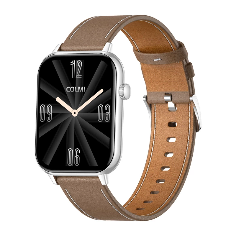 COLMI C28 Smartwatch – Sudraba + Brūna ādas siksniņa
