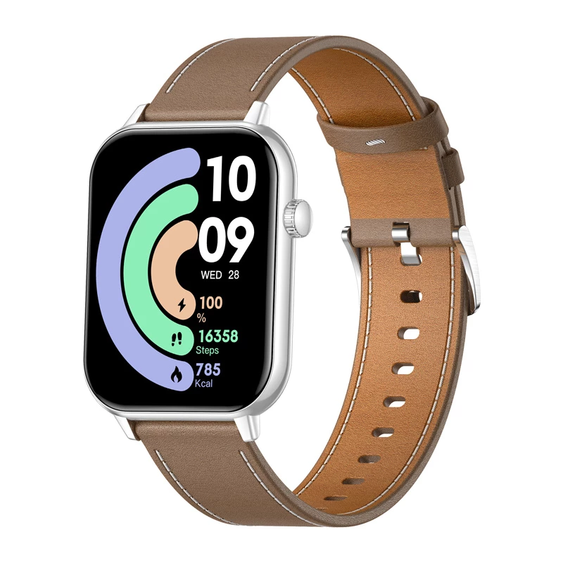 COLMI C28 Smartwatch – Sudraba + Brūna ādas siksniņa