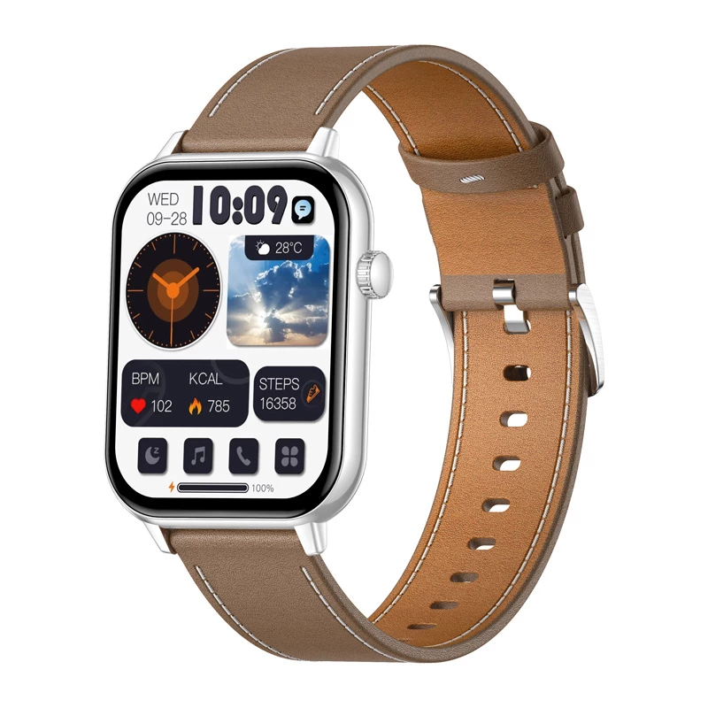 COLMI C28 Smartwatch – Sudraba + Brūna ādas siksniņa